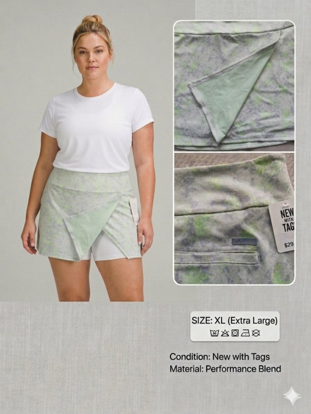NWT Adidas Women's Essentials Jacquard Golf Skort White Lucid Lemon IB2341 XL